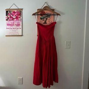 FREE PEOPLE— Red Onda Drop Waist Tube Midi Dress